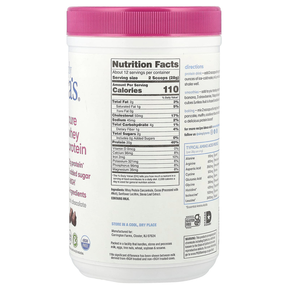 Simply Tera's, Чистый сывороточный протеин, темный шоколад, 340 г (12 унций)