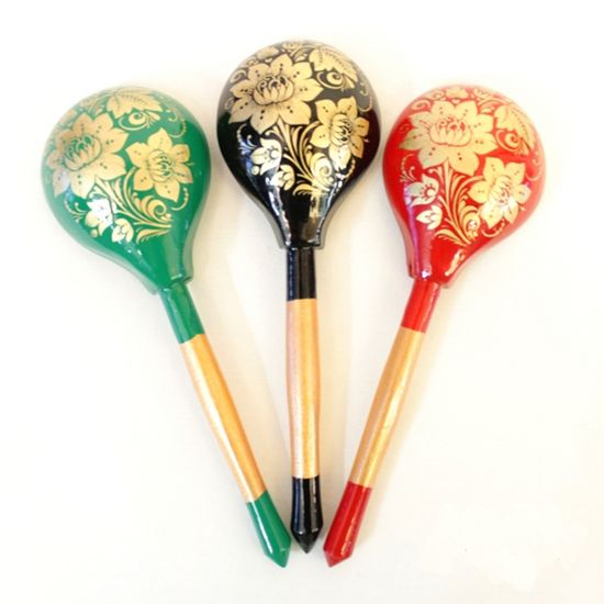 LHL7101 Деревянная ложка полубаская, роспись "Золото", Хохлома