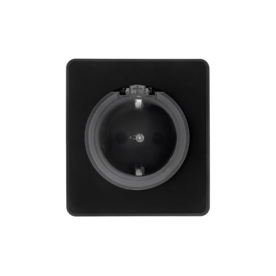 Розетка ROUND 1-ая с/з с/у, со шторками и крышкой 16А оникс KRANZ