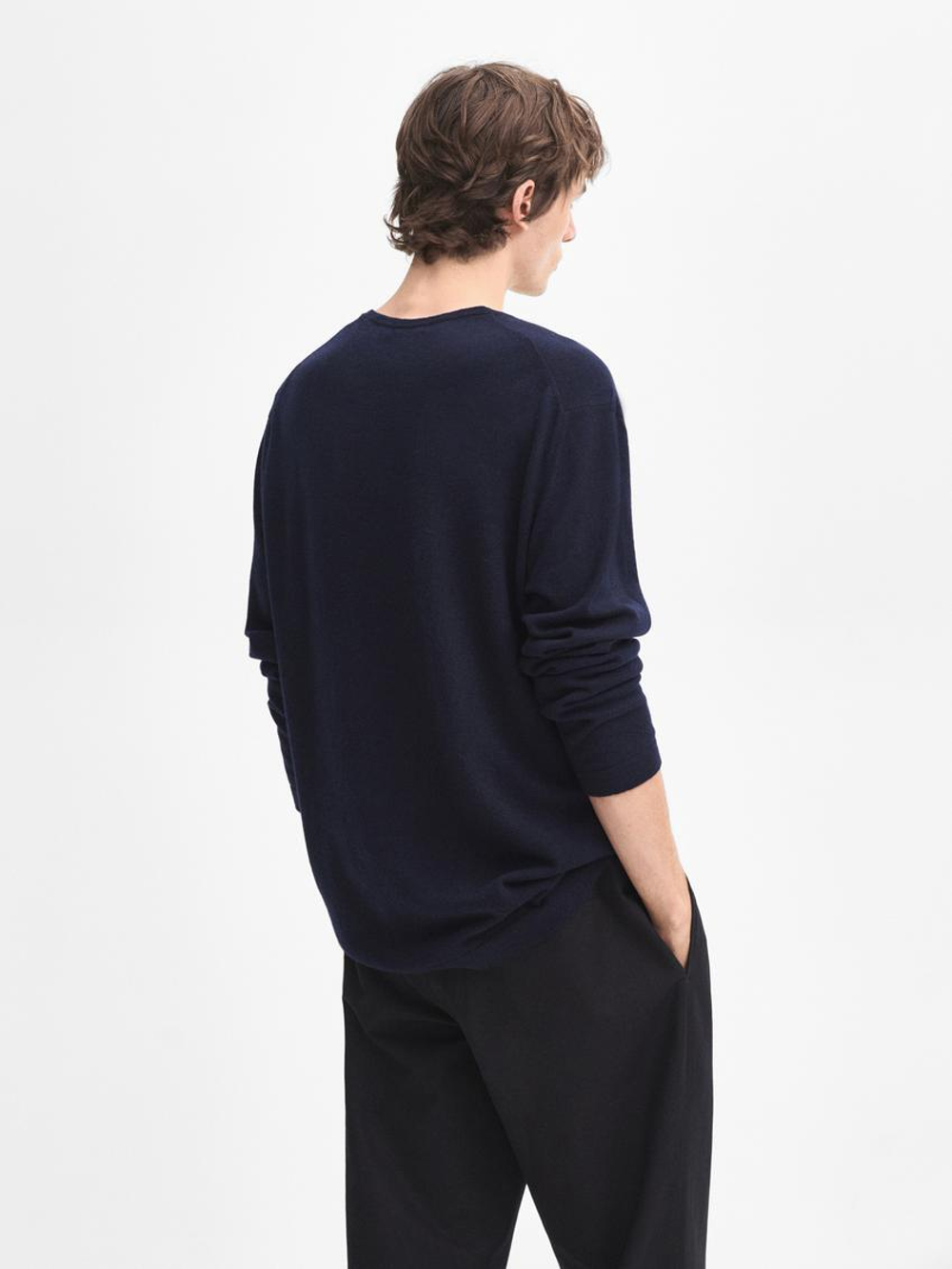 Massimo Dutti Кашемировый тонкий свитер, темно-синий