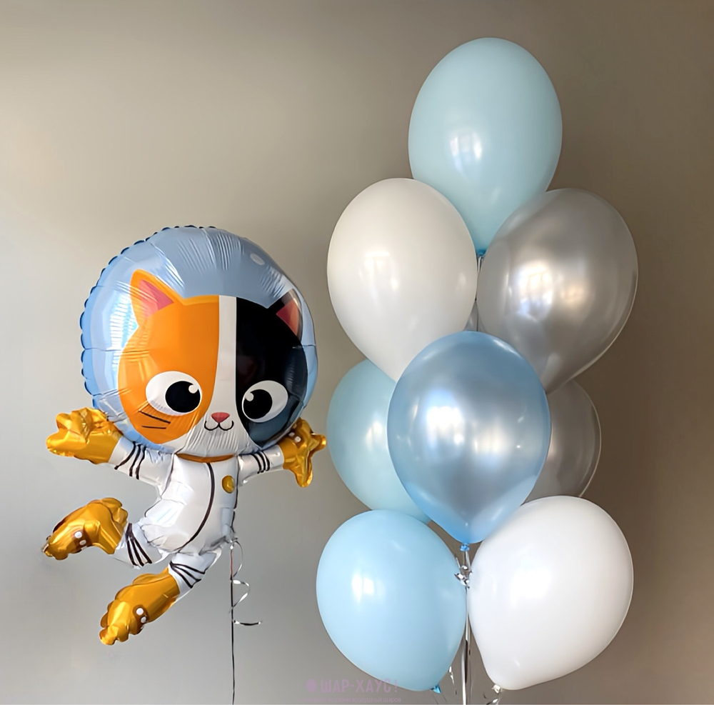Сет шаров «Кошка-космонавт»