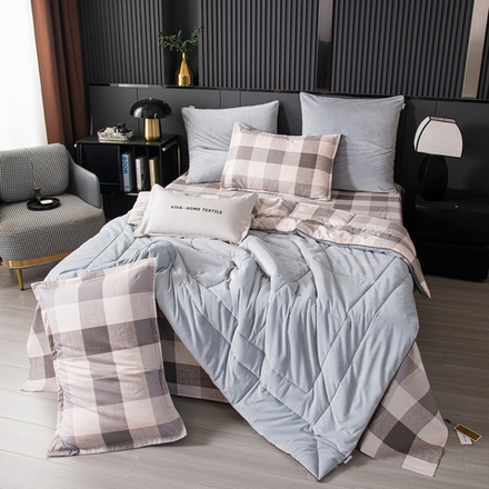 Комплект постельного белья на резинке с одеялом Велюрия Люкс «Скандинавская клетка»