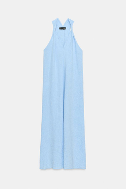 ZARA ДЛИННОЕ ПЛАТЬЕ С ДЕКОРАТИВНЫМИ УЗЛАМИ НА ПЛЕЧАХ, ГОЛУБОЙ