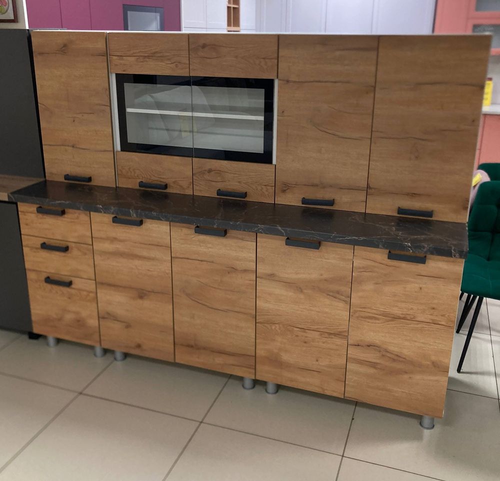 Кухня Крафт 2,0м (ЛДСП) + столешница 2,0м (черный янтарь)