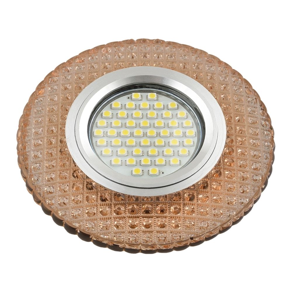 DLS-L135 GU5.3 GLASSY/LIGHT TEA Светильник декоративный встраиваемый, серия Luciole. Без лампы, цоколь GU5.3. Доп. светодиодная подсветка 3Вт. Стекло.