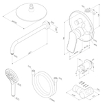Набор: смеситель для ванны и душа, верхний душ с держателем, душевой набор и шланговое присоединение AM.PM X-Joy FB85A1RH22 Черный