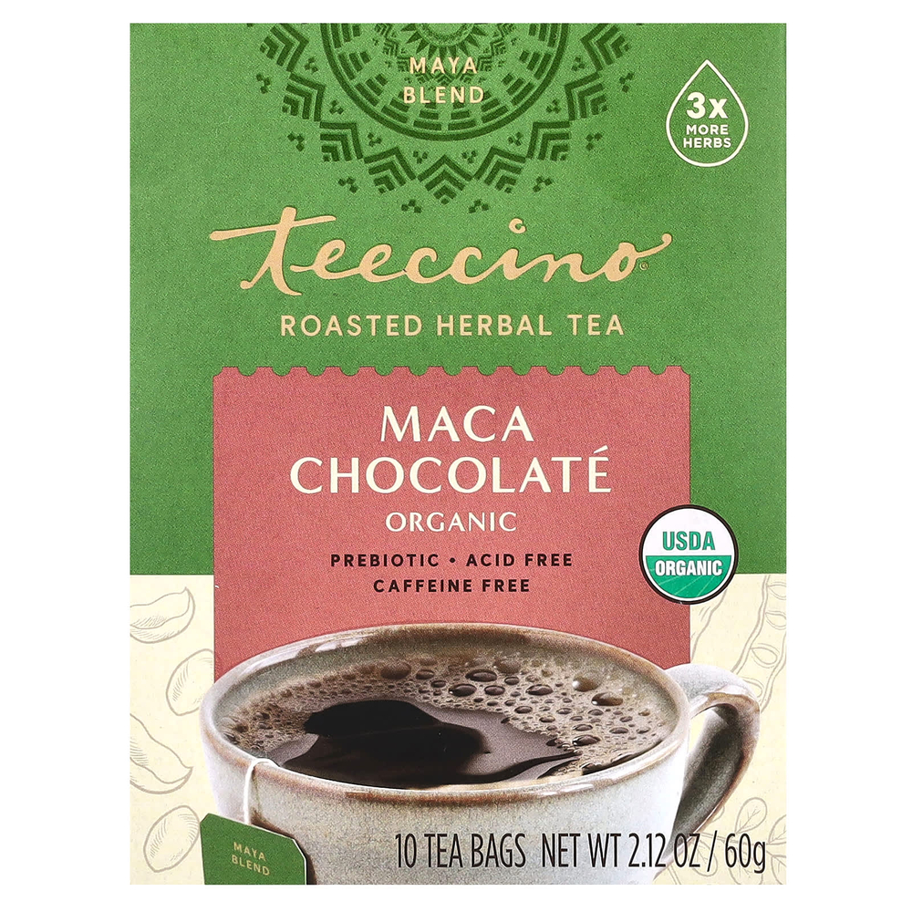 Teeccino, Органический обжаренный травяной чай, шоколад с мака, без кофеина, 10 чайных пакетиков, 60 г (2,12 унции)
