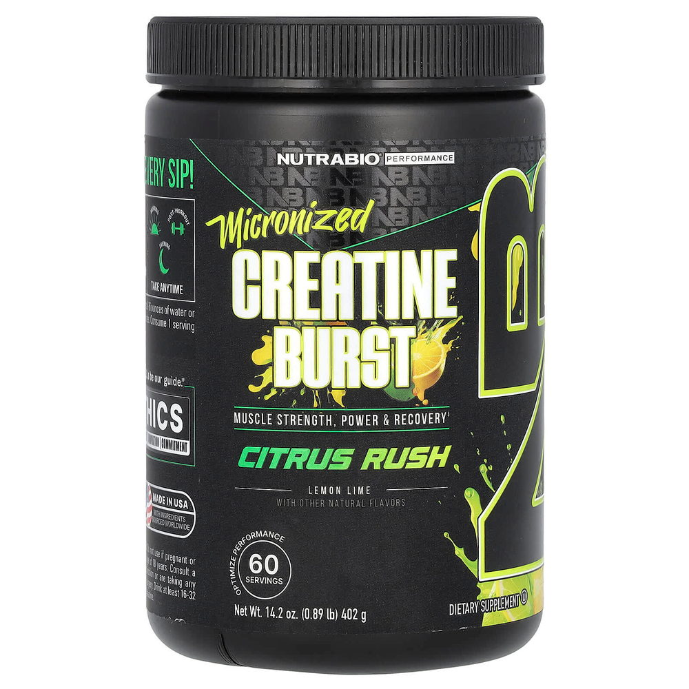NutraBio, Micronized Creatine Burst, цитрусовые, лимон и лайм, 402 г (0,89 фунта)