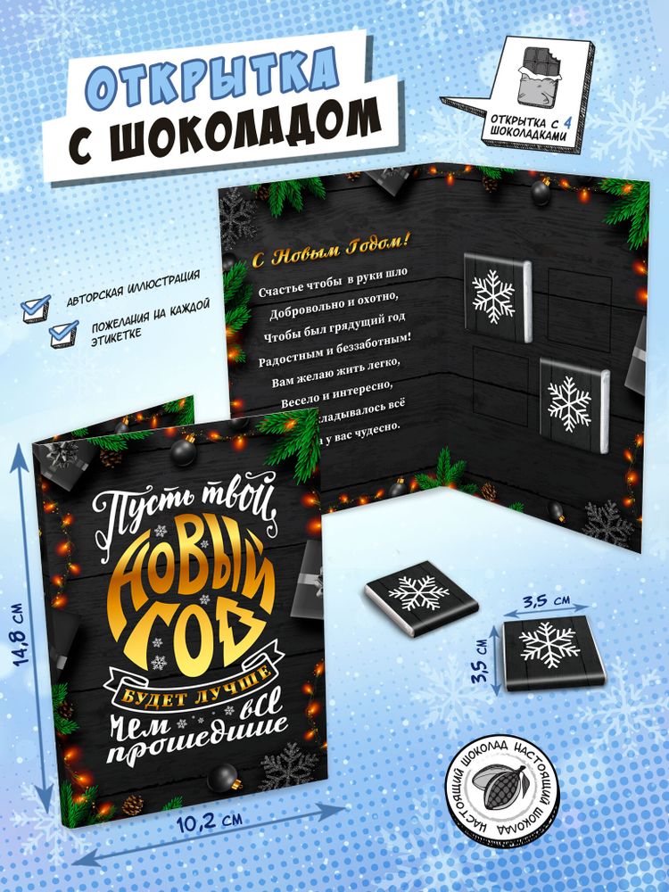 Открытка, БУДЕТ ЛУЧШЕ!, молочный шоколад, 20 гр., TM Chokocat