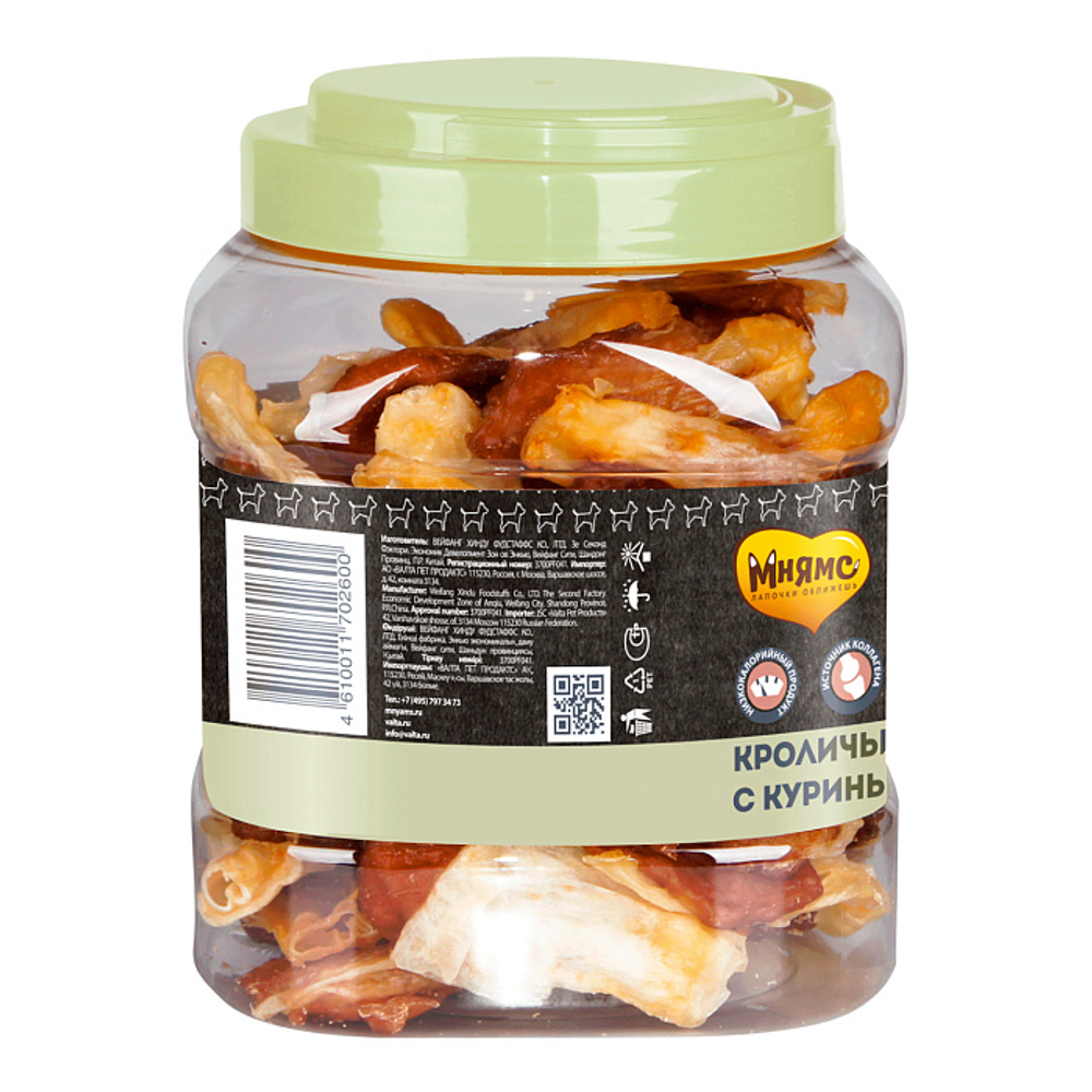 Лакомство Мнямс На каждый день для собак Кроличьи уши с куриным мясом 700 г