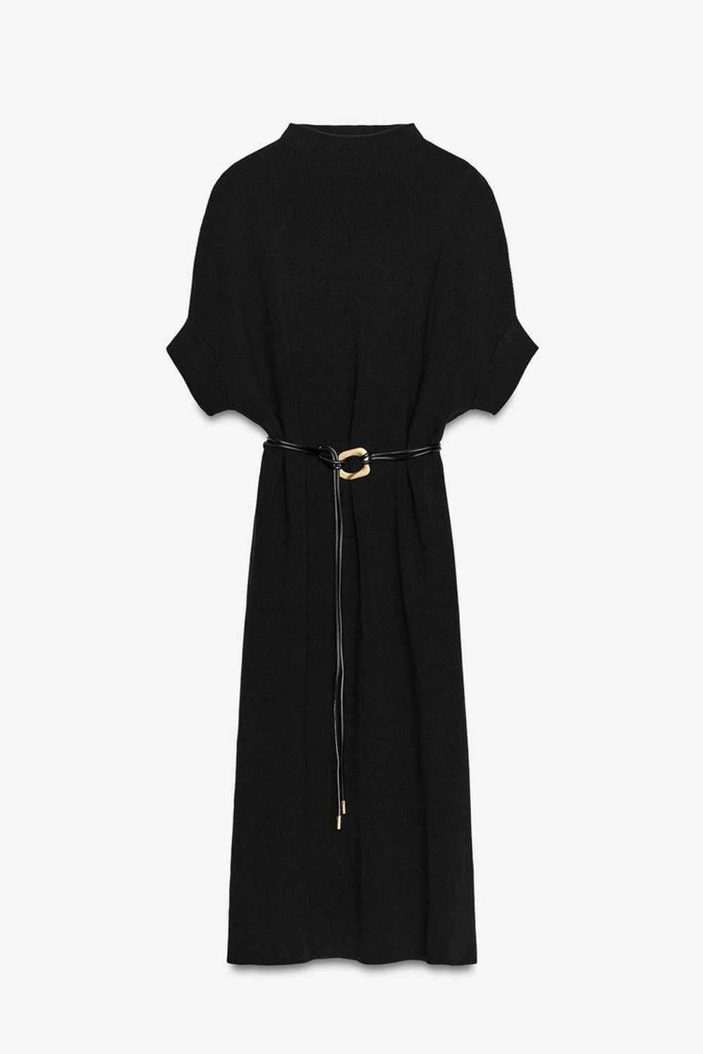 ZARA ТРИКОТАЖНОЕ ПЛАТЬЕ С РЕМНЕМ, ЧЕРНЫЙ