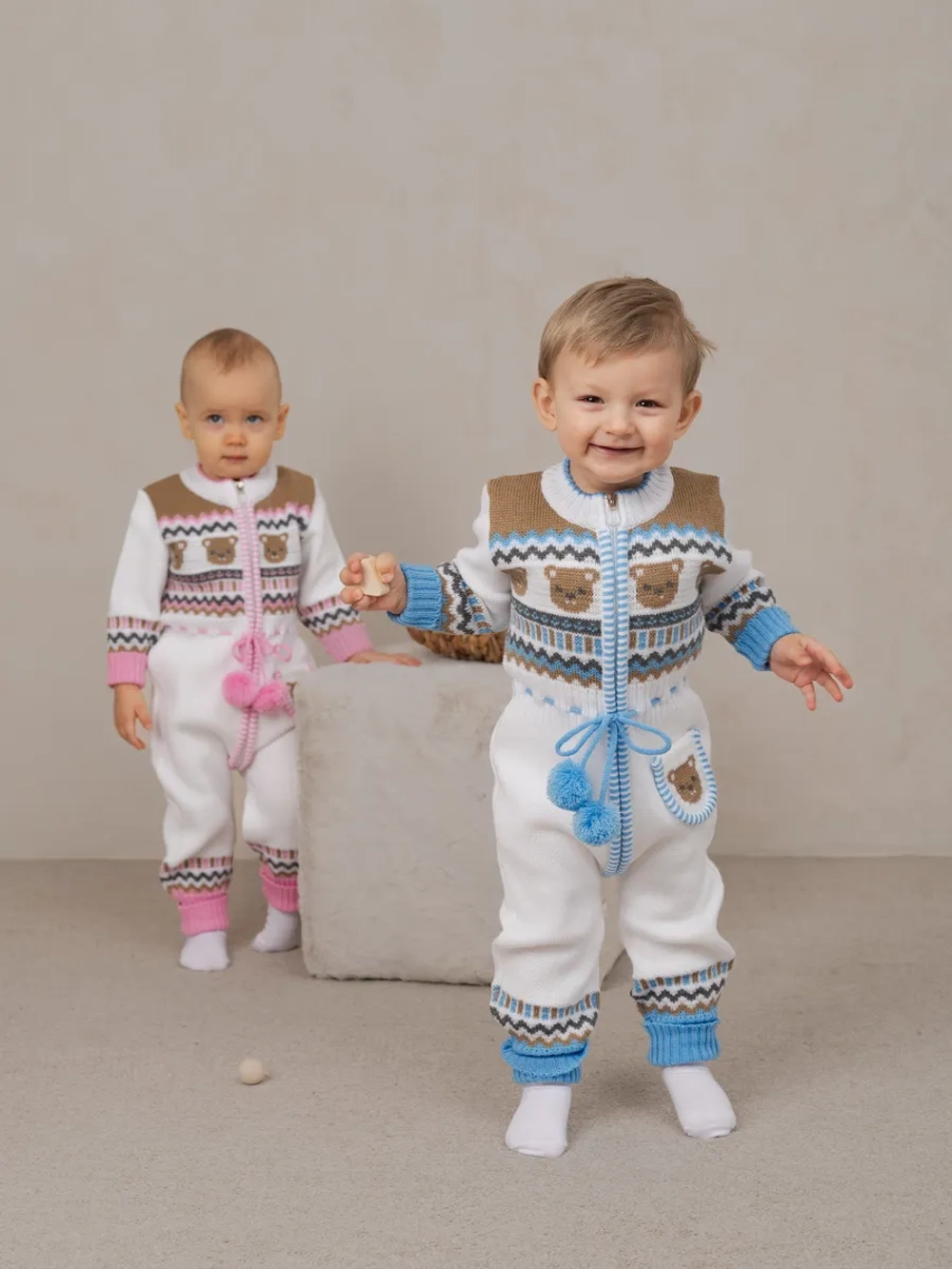 Вязаный комбинезон для новорожденных и малышей на молнии