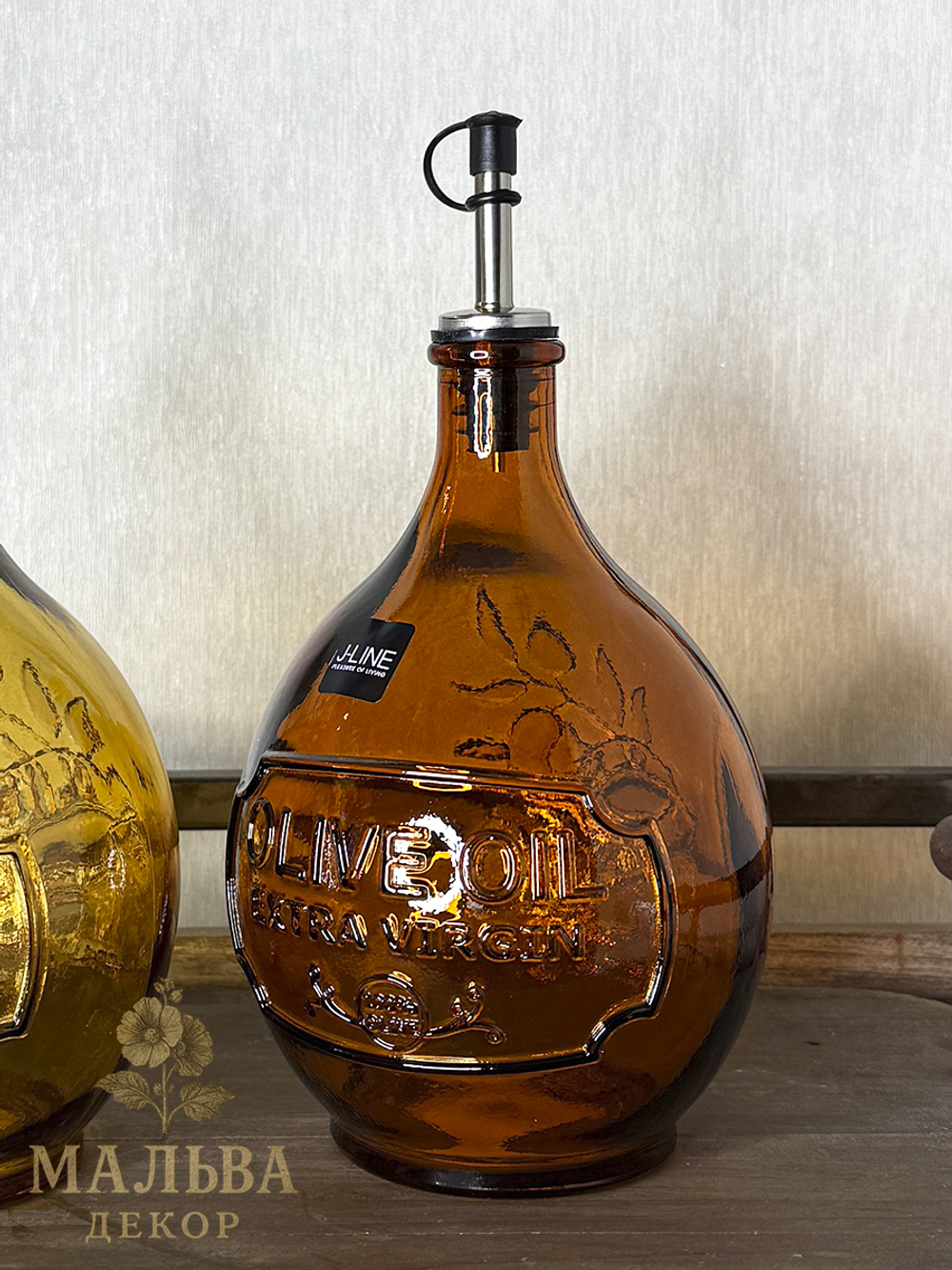 Набор декоративных бутылок для масла с дозатором "Олива" коричневые от J-LINE