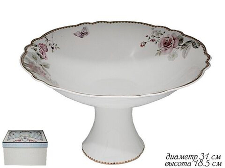Lenardi 108-239 Фруктовница на ножке 31см. ПИОНЫ в под.уп.(х4)Фарфор