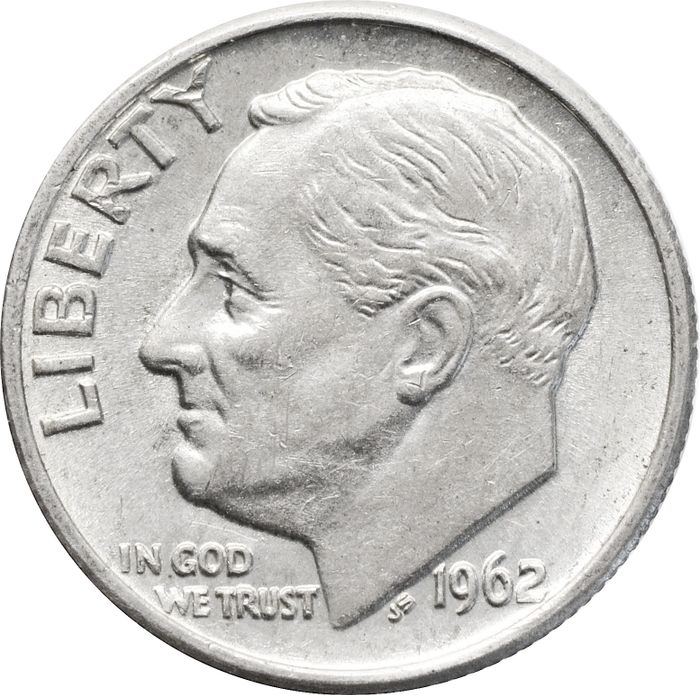 1 дайм (10 центов) 1962 США "Silver Roosevelt Dime"