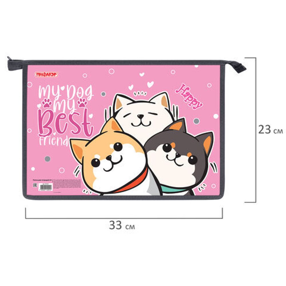 Папка для тетрадей ПИФАГОР А4, 1 отделение, картон/пластик, на молнии, "Best team", 272124