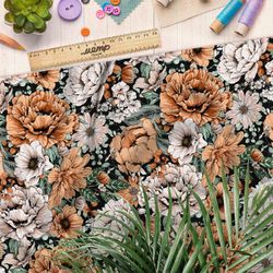 Ткань кулирная гладь пышные распустившиеся цветы