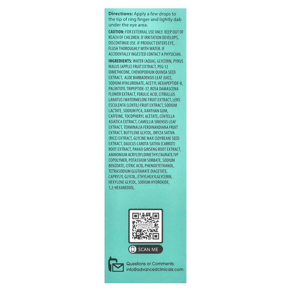 Advanced Clinicals, Puffy Eye Serum, профессиональная корректирующая сыворотка, 52 мл (1,75 жидк. унц.)