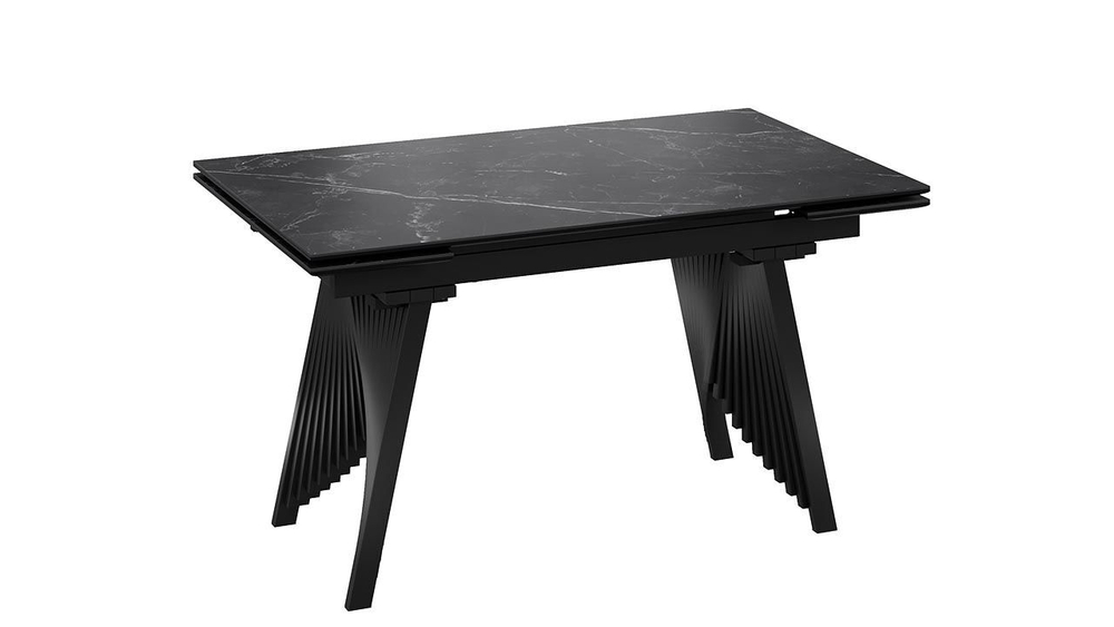Стол кухонный обеденный раздвижной Черный муар/Керамика матовая черный мрамор 140(200)х85х78 см