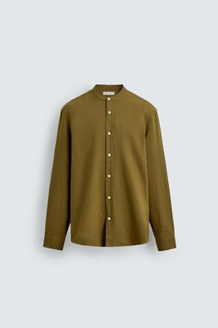 ZARА РУБАШКА RELAXED FIT ИЗ ЛЬНА И ХЛОПКА, ОЛИВКОВЫЙ