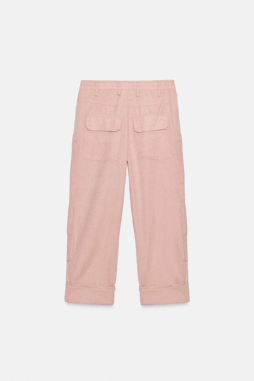 ZARA БРЮКИ КАРГО ИЗ СМЕСОВОГО ЛЬНА — ZW COLLECTION, СВЕТЛО-РОЗОВЫЙ