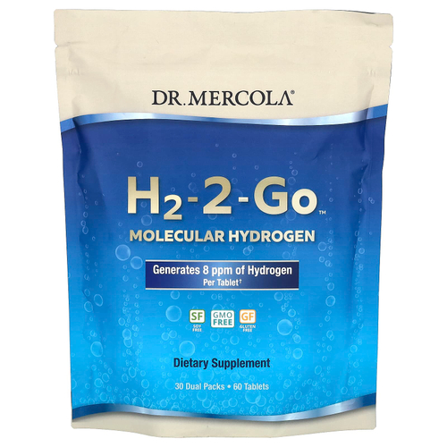 Dr. Mercola, H2-2-Go, молекулярный водород, 30 двойных пакетиков, 60 таблеток