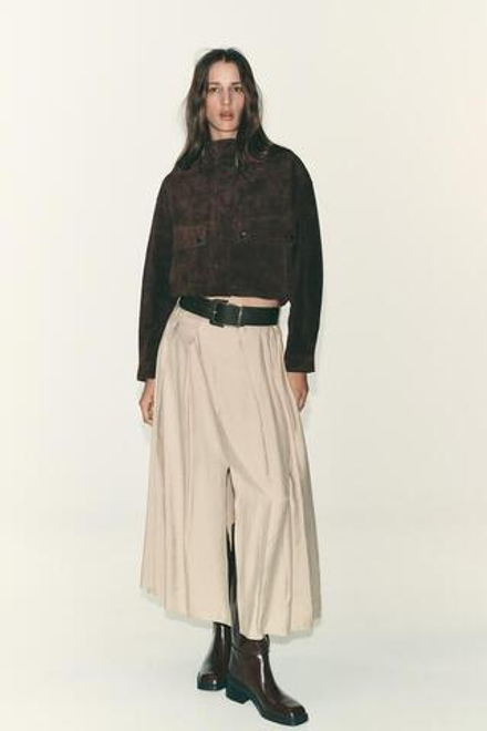 ZARA ЮБКА МИДИ С РЕМНЕМ, МЯГКИЙ КАШТАНОВЫЙ