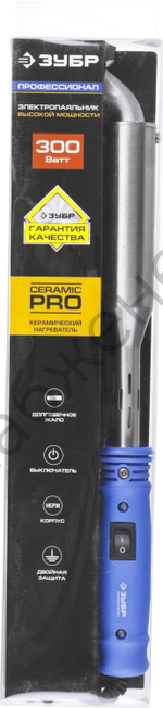 ЗУБР Ceramic PRO 300Вт клин, выключателем, Высокомощный электропаяльник с пластиковой рукояткой (55301-300)