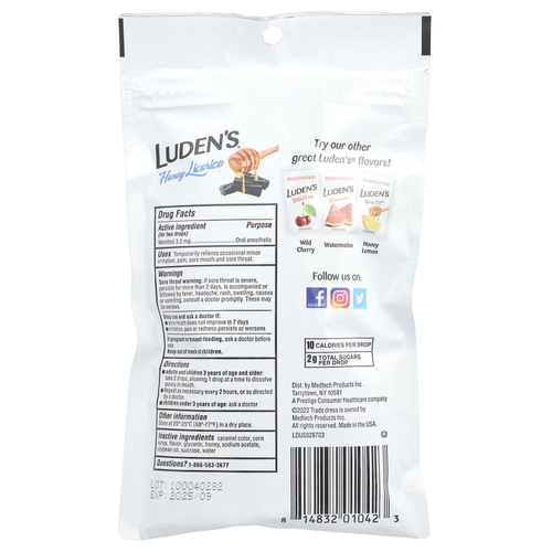 Luden's, Леденцы с ментолом / анестетик для полости рта, медовая солодка, 30 капель для горла