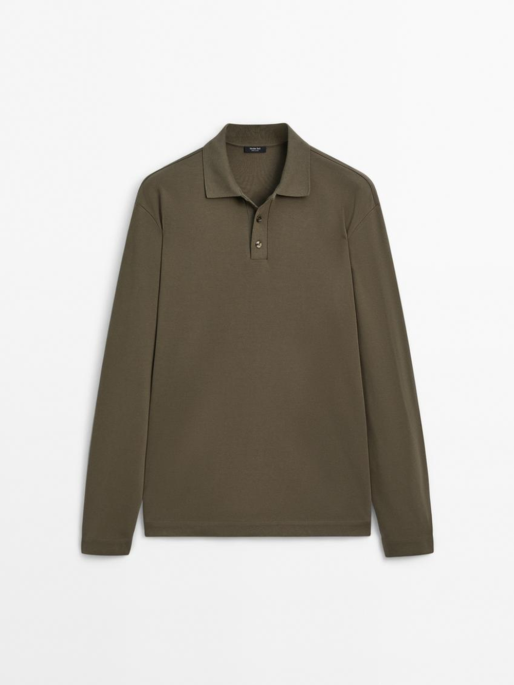 Massimo Dutti Свитер поло из хлопкового трикотажа, хаки