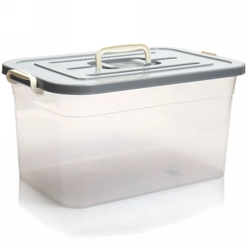 Контейнер для хранения с крышкой, ручкой и ручками-защелками, прозрачный, 41.5*27*22см, 15л