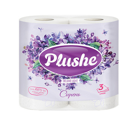 Туалетная бумага PLUSHE "Сирень" 4 рулона 3 слоя аромат.