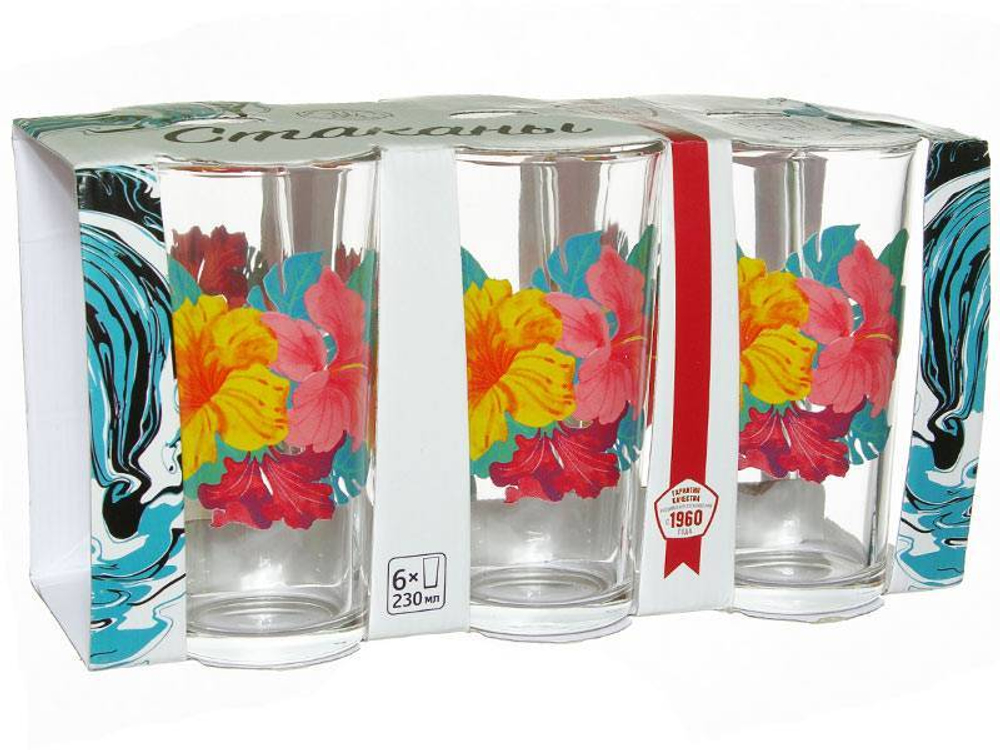 Набор стаканов "Гибискусы" 6шт 230мл (высокие)