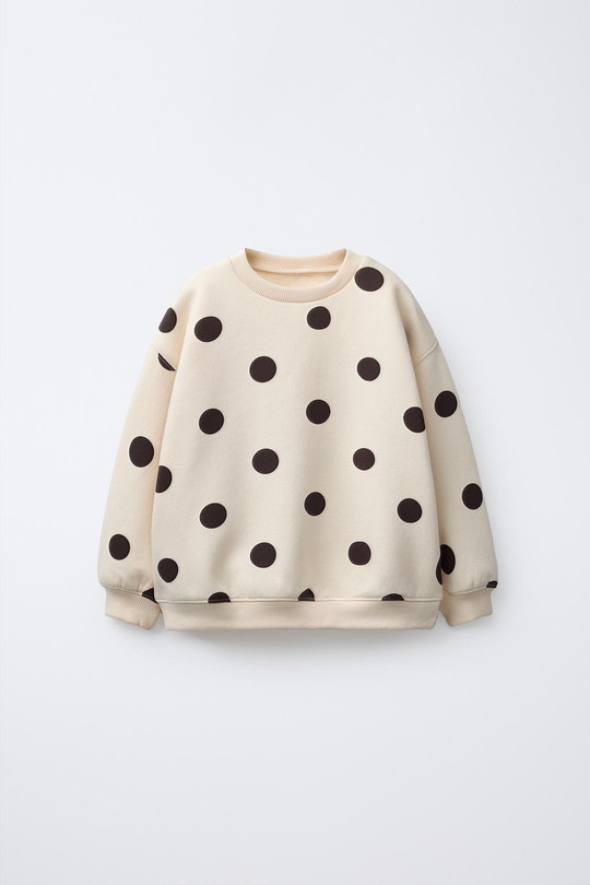 ZARA ТОЛСТОВКА В ГОРОШЕК, ЭКРЮ/КОРИЧНЕВЫЙ