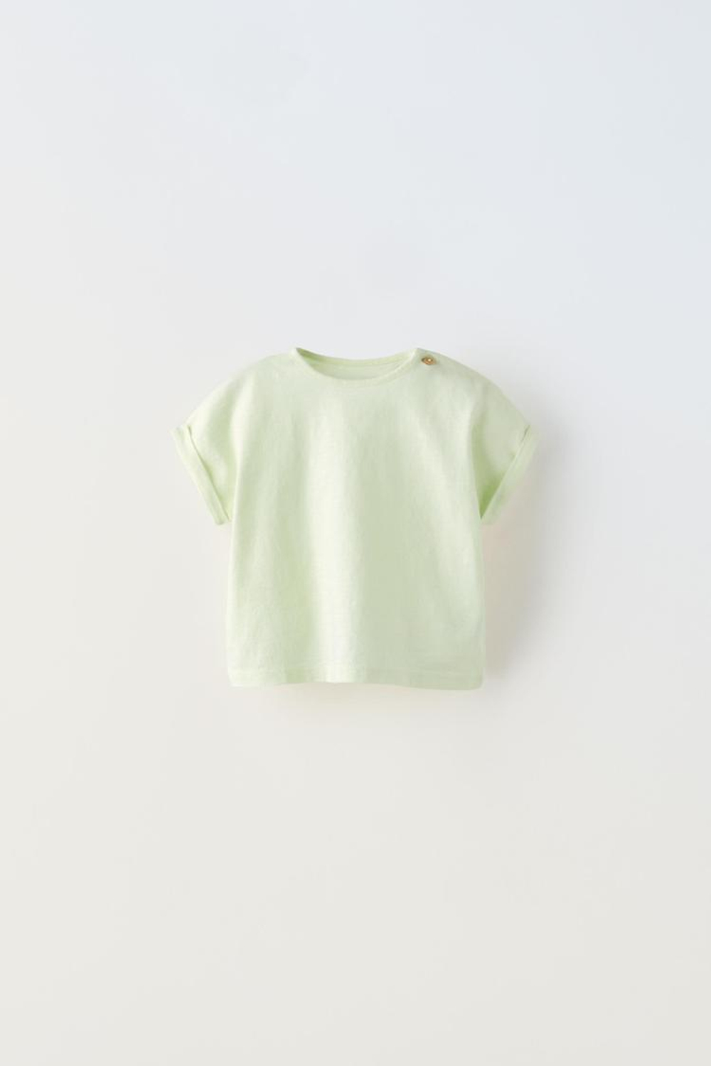 ZARA ФУТБОЛКА С ПУГОВИЦАМИ, СВЕТЛО-ЗЕЛЕНЫЙ