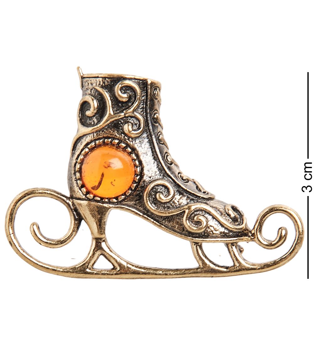 AM-2409 Брошь «Фигурное Катание» (латунь, янтарь)
