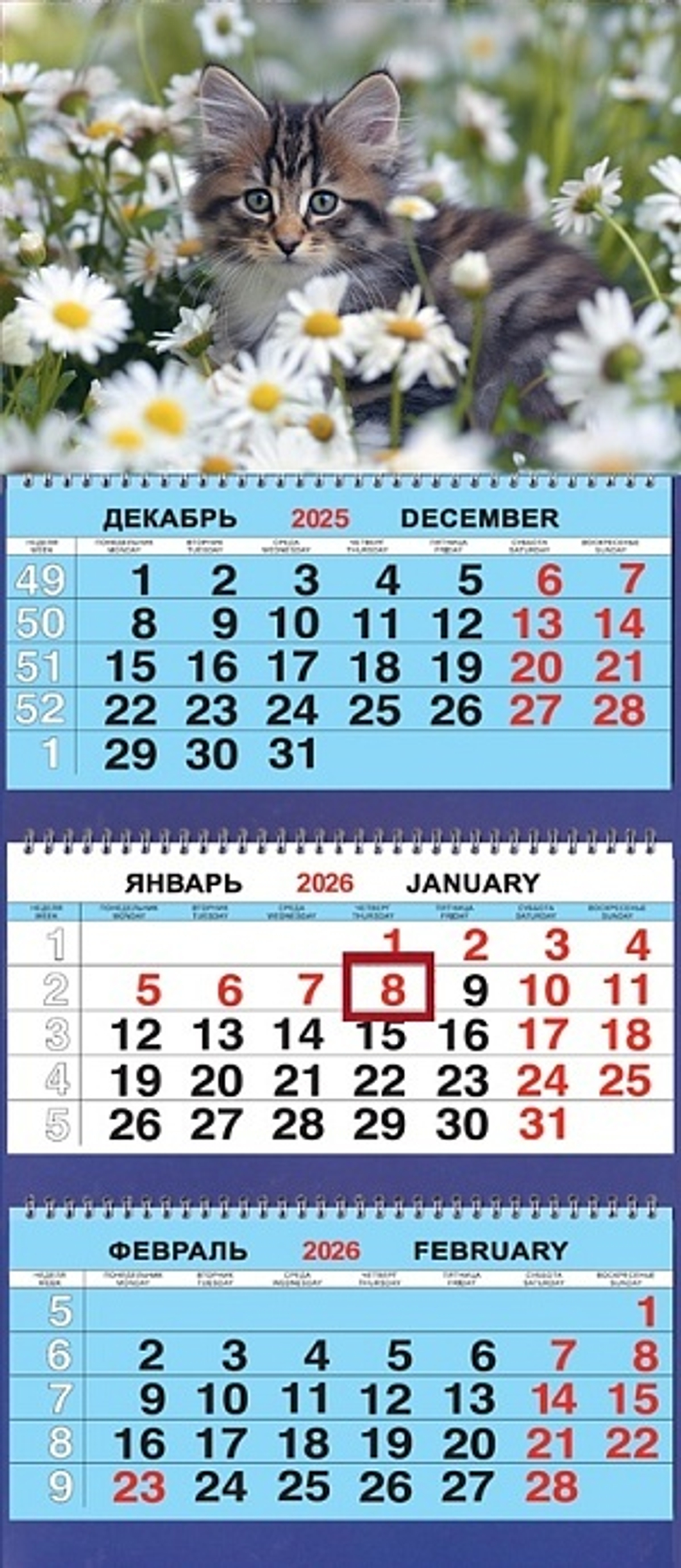 Календарь Трио 310*690мм на 2026г. Животные. Котёнок в ромашках