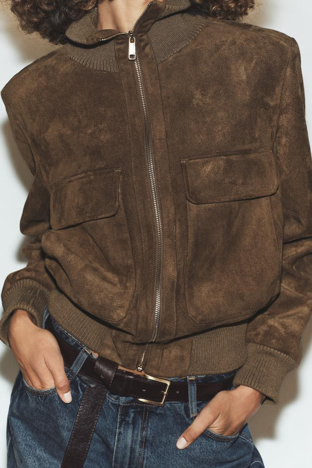 ZARA БОМБЕР С ВОРОТНИКОМ-СТОЙКОЙ И РУБЧИКОМ, СВЕТЛО-БЕЖЕВЫЙ