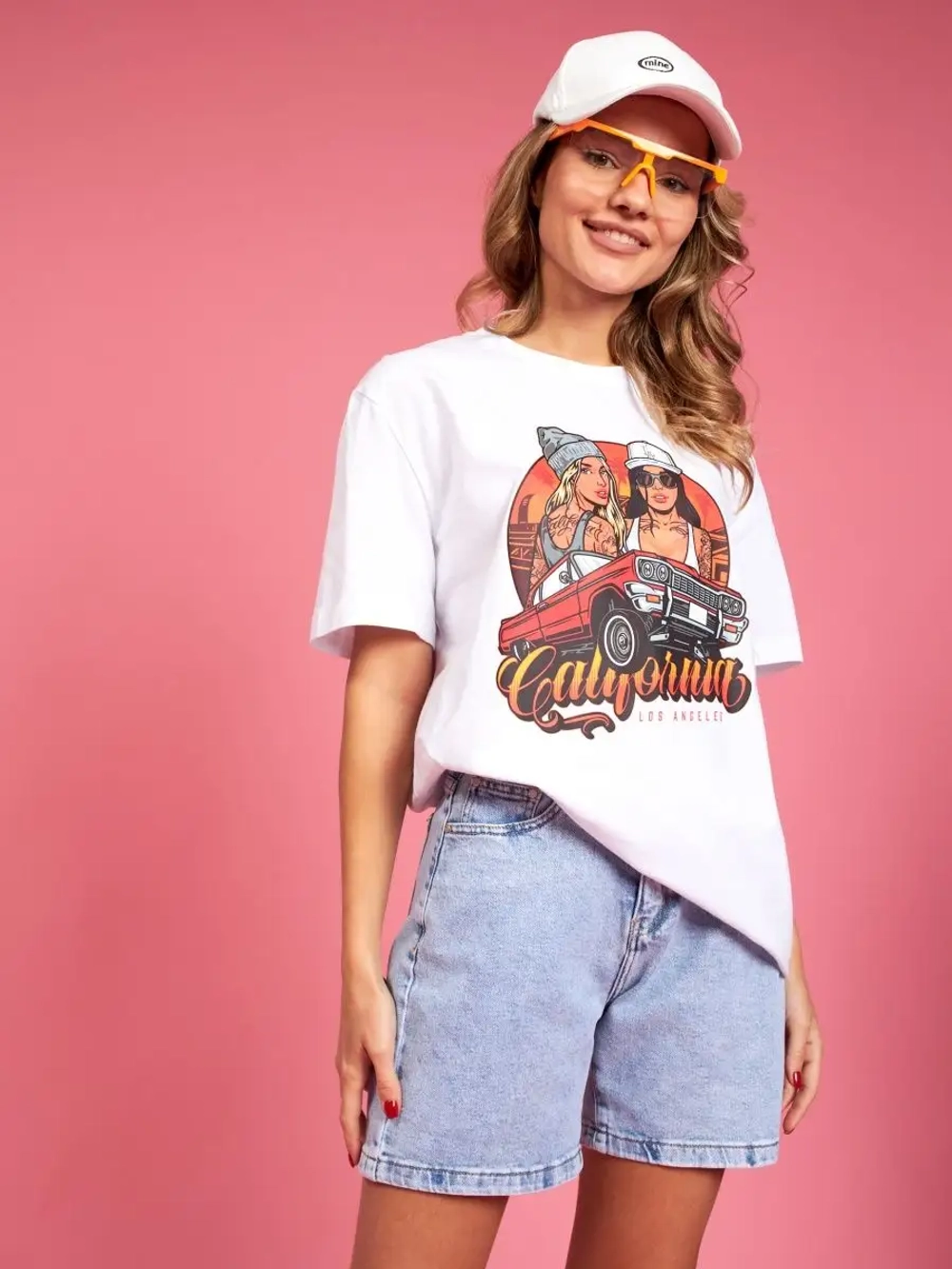 Футболка женская оверсайз белая с принтом лос анджелес