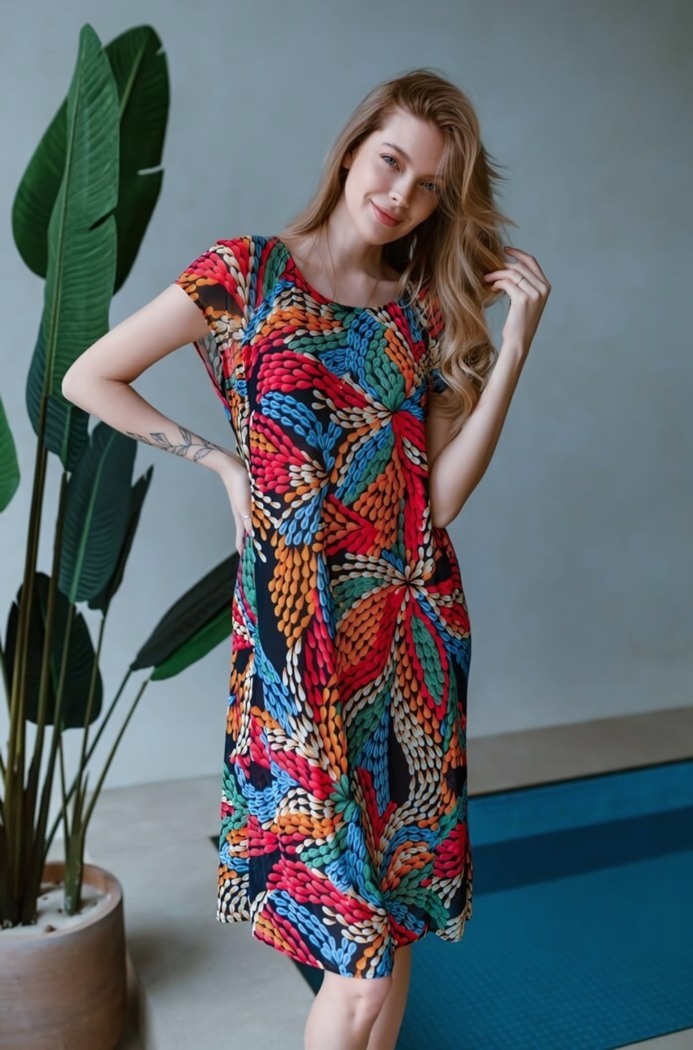 Яркая туника для пляжа Barbara (Размер: L) (Цвет: разноцветный)