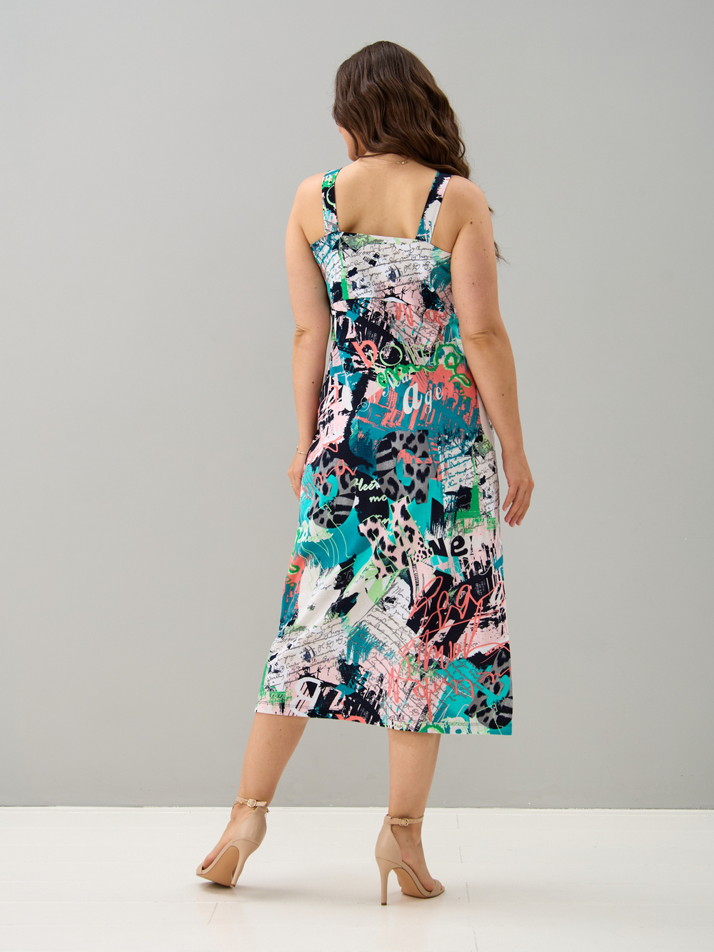 Платье П-015/бирюзаабстракция-надписи
