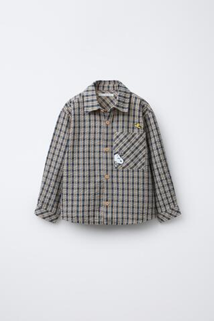 ZARA РУБАШКА В КЛЕТКУ SNOOPY PEANUTS™, СИНИЙ