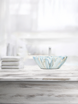 Раковина накладная (мрамор белая с голубым и серым) WeltWasser WW  ELBACH 3078 M814 410х335х145