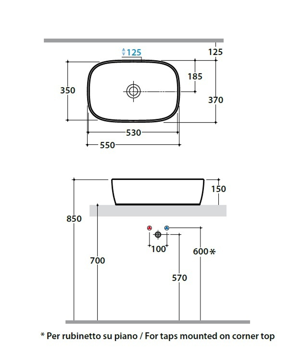 Раковина накладная Globo Genesis GE044.BI на 55 см