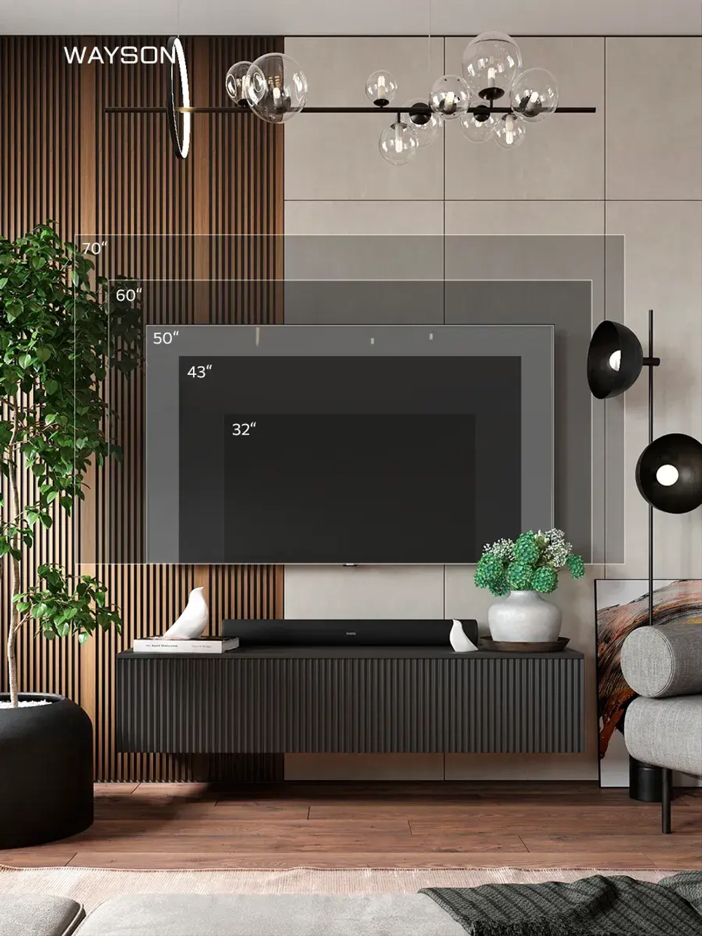 Тумба под телевизор подвесная 150х38х32 графит Олимпия