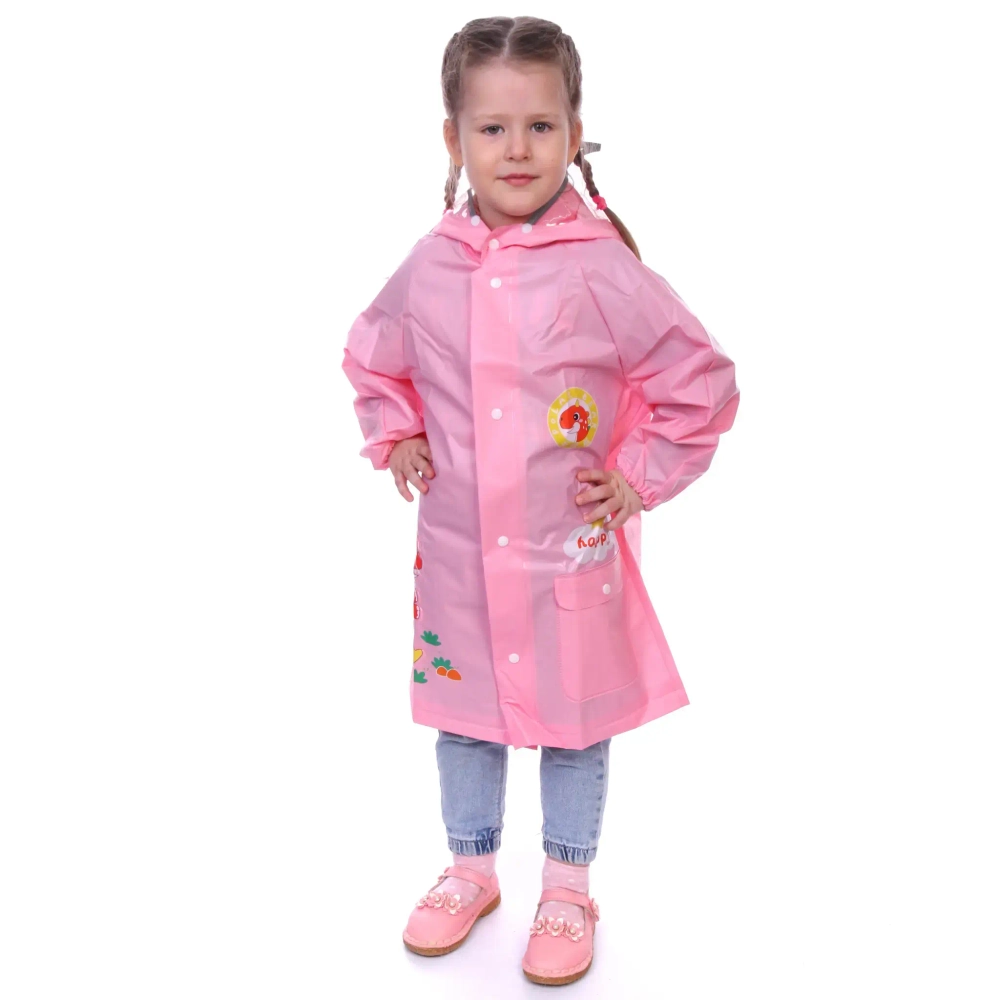 Дождевик-плащ детский «Рокки-Динозаврик» с капюшоном, рукава на резинке, цвет розовый, размер L(68*50см) ДоброСад