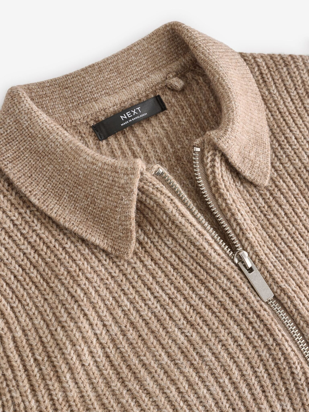 Поло на молнии с длинным рукавом вязаное для мальчика Next K84-146, Бежевый