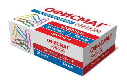 Скрепки большие ЭКСТРА ОФИСМАГ 50 мм цветные 50 штук