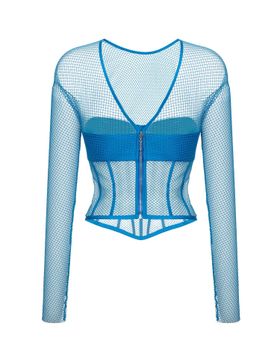 Блуза корсетного типа из сетки и шелка с длинными рукавами