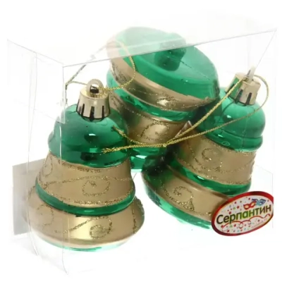 Ёлочные игрушки «Колокольчик яркий» 6см зеленый (набор 3 шт)